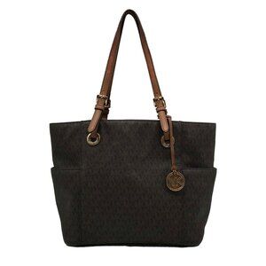 Michael Kors Brown Signature Coated Canvas Jet Set East/West Tote